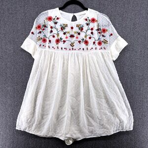 Zara Trafaluc Collection Ivory‎ Floral Embroidered Babydoll Romper XS